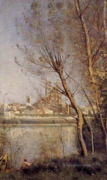Nantes la Catedral y la ciudad vistas a través de los árboles al aire libre Romanticismo Jean Baptiste Camille Corot Pinturas al óleo